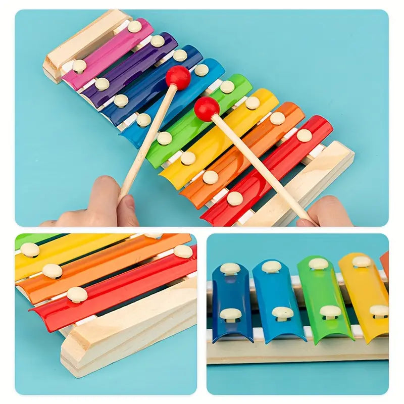 Montessori 5-in-1 Houten Speelset – Motoriek & Muziek vanaf 6 Maanden