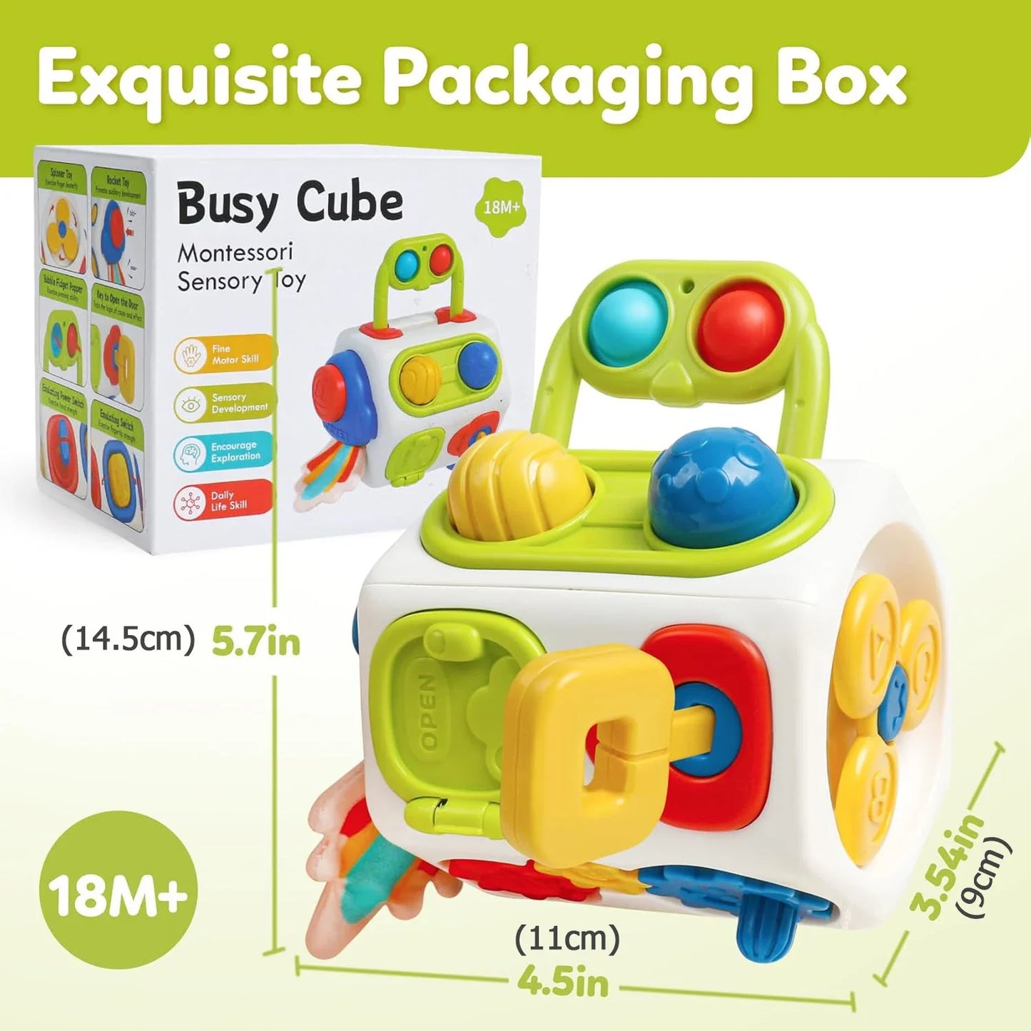 Montessori Busy Cube™ – Handig voor onderweg – Sensorische Kubus