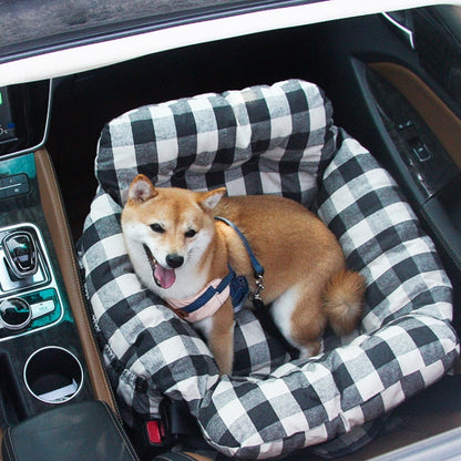 Honden Auto Mand Blauw-Wit Gestreepte Heren - Luxe & Comfortabele Autostoel voor Honden