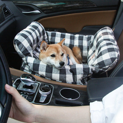 Honden Auto Mand Blauw-Wit Gestreepte Heren - Luxe & Comfortabele Autostoel voor Honden