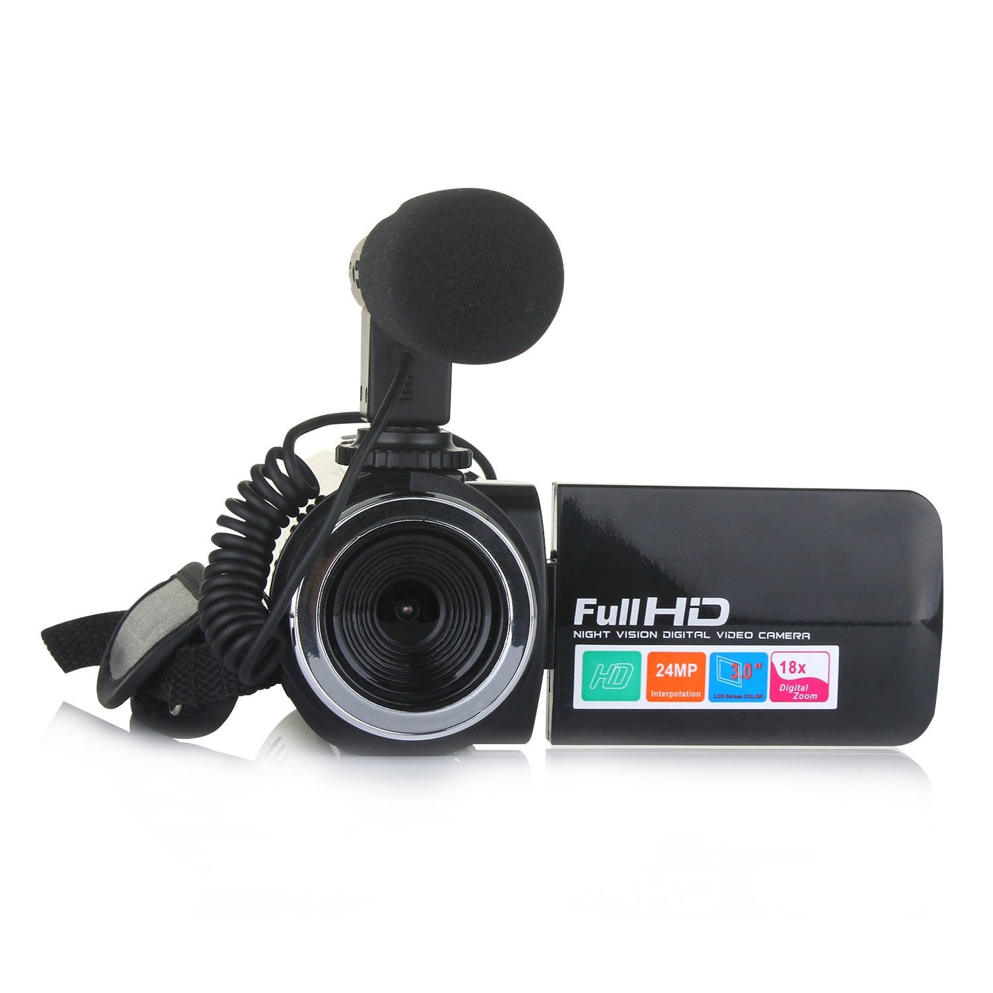 Vintage Camcorder Zwart - 24 MP, Microfoonlens voor Kristalheldere Video's