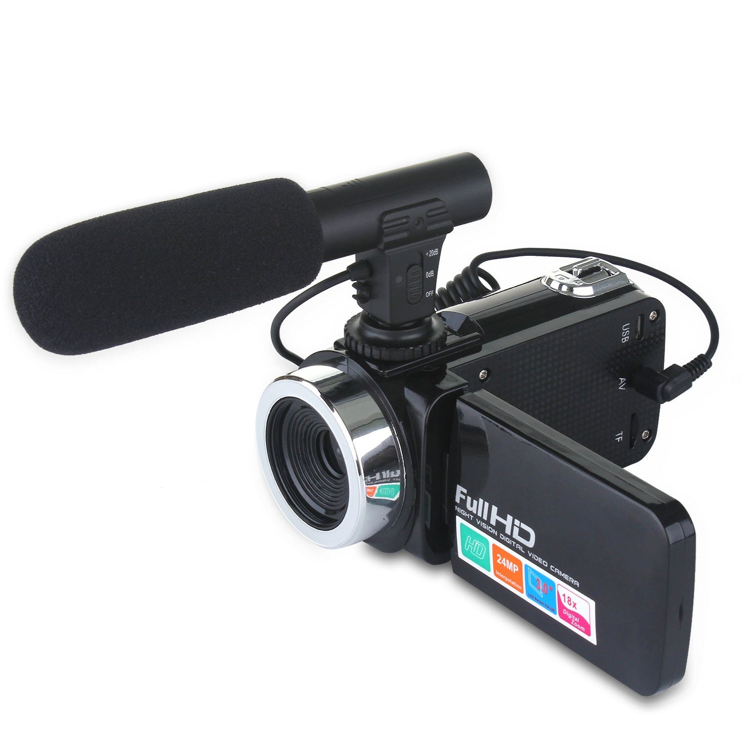 Vintage Camcorder Zwart - 24 MP, Microfoonlens voor Kristalheldere Video's