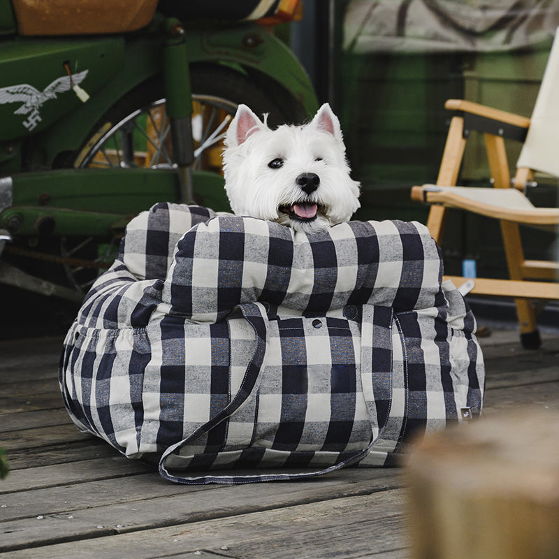 Honden Auto Mand Blauw-Wit Gestreepte Heren - Luxe & Comfortabele Autostoel voor Honden