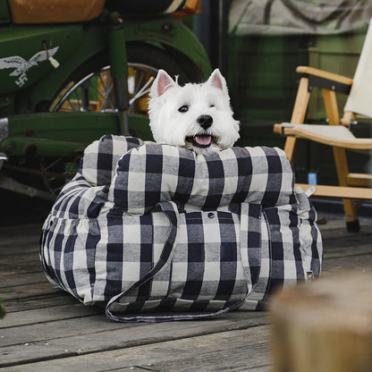 Honden Auto Mand Blauw-Wit Gestreepte Heren - Luxe & Comfortabele Autostoel voor Honden