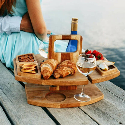 DoubleDeck Table - Draagbare Wijn- en Snacktafel – Houten Outdoor Tafel voor Borrelen in de Tuin en Picknick