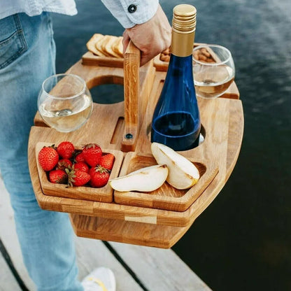 DoubleDeck Table - Draagbare Wijn- en Snacktafel – Houten Outdoor Tafel voor Borrelen in de Tuin en Picknick