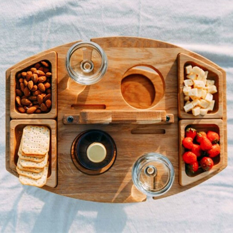 DoubleDeck Table - Draagbare Wijn- en Snacktafel – Houten Outdoor Tafel voor Borrelen in de Tuin en Picknick