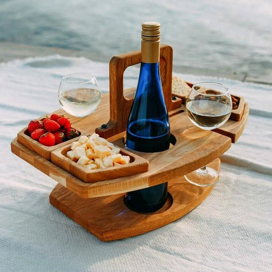 DoubleDeck Table - Draagbare Wijn- en Snacktafel – Houten Outdoor Tafel voor Borrelen in de Tuin en Picknick