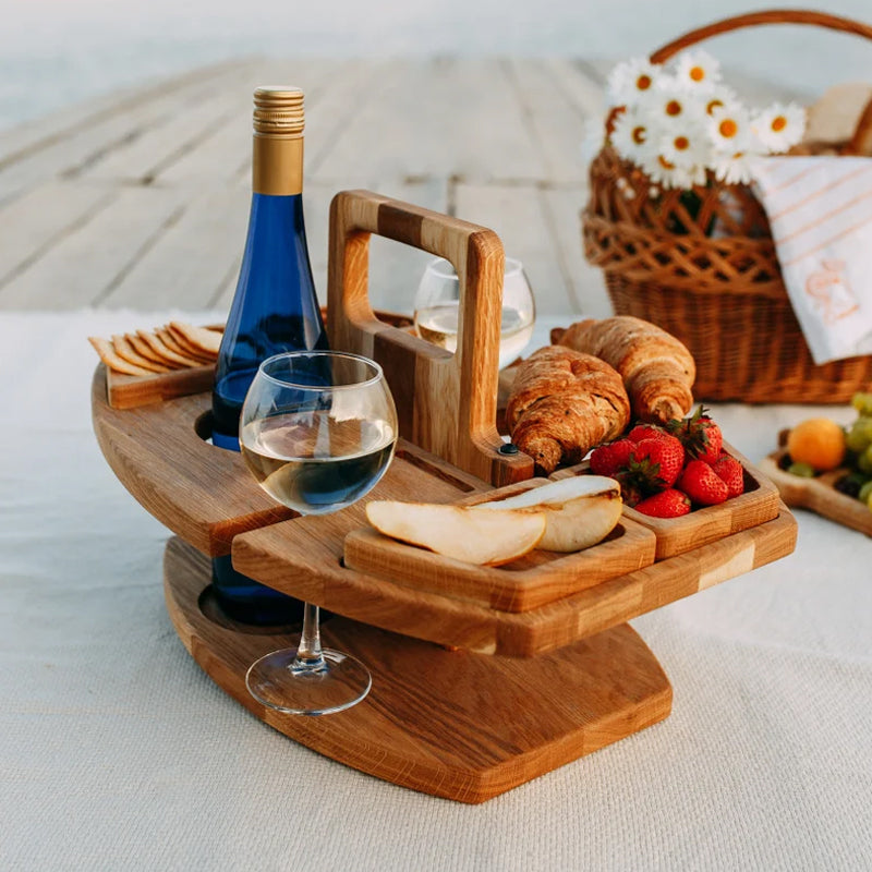 DoubleDeck Table - Draagbare Wijn- en Snacktafel – Houten Outdoor Tafel voor Borrelen in de Tuin en Picknick