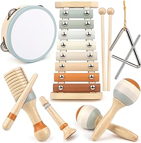 Harmony Sprout Muziekset – Montessori Peuter Speelgoed met Xylofoon, Tamboerijn en Trommel