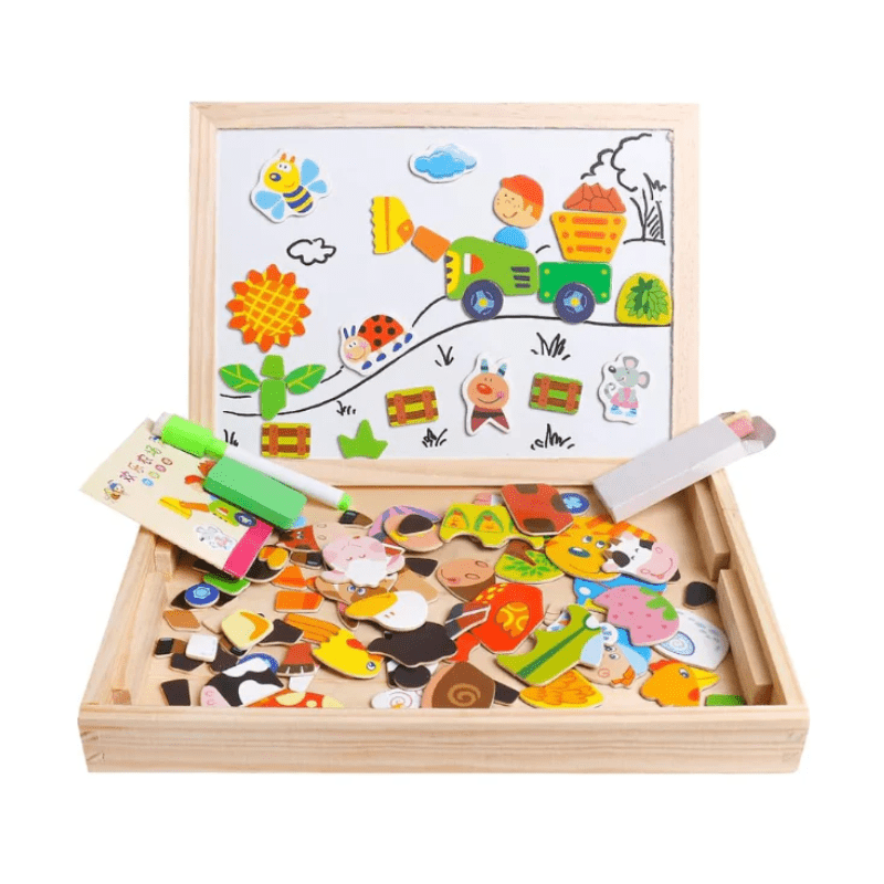 Magnetisch tekenbord – 2-in-1 houten bord met krijtzijde en magneten
