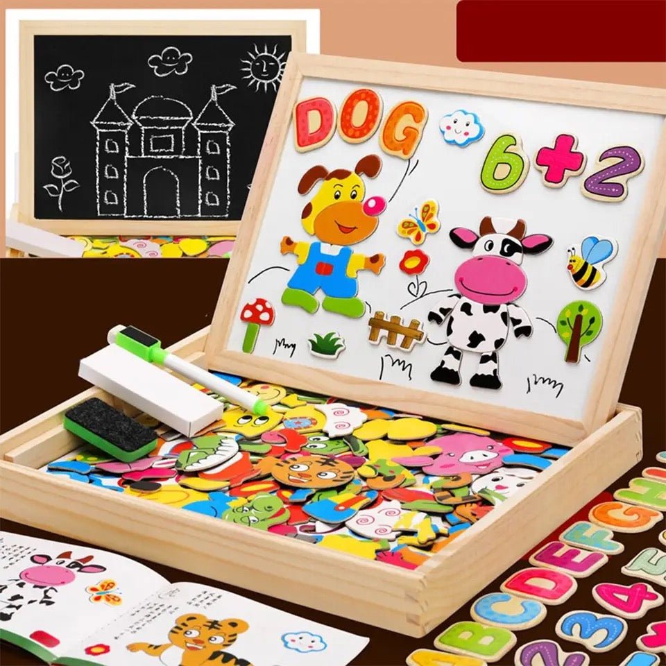 Magnetisch tekenbord – 2-in-1 houten bord met krijtzijde en magneten