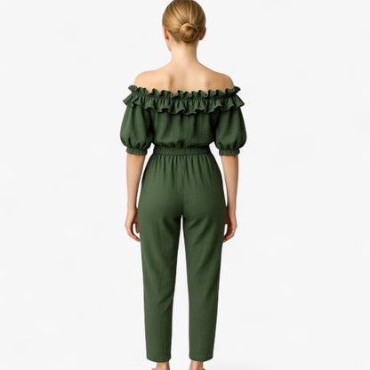 Dames Elegante Kombinezon met Volantmouwen - Groen