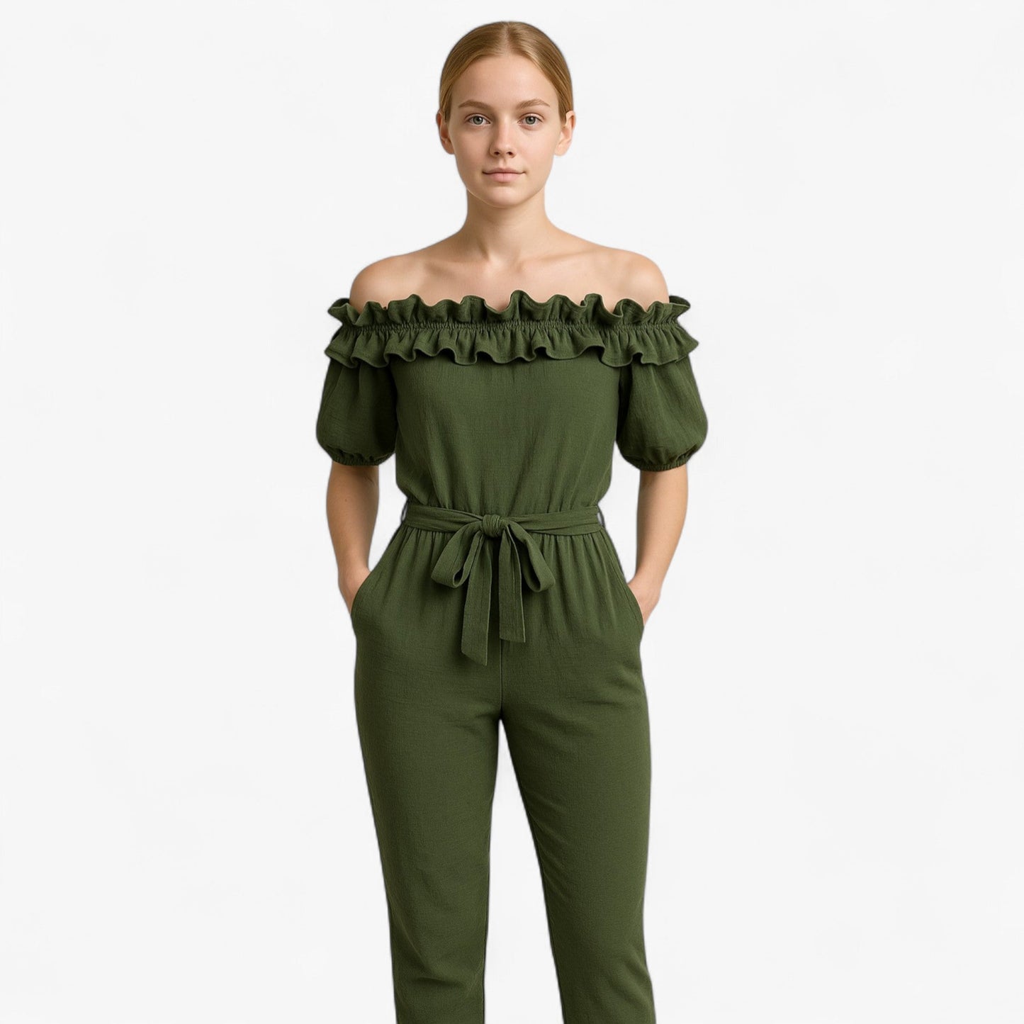 Dames Elegante Kombinezon met Volantmouwen - Groen