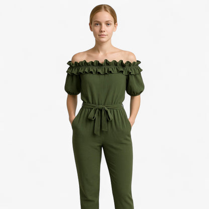 Dames Elegante Kombinezon met Volantmouwen - Groen