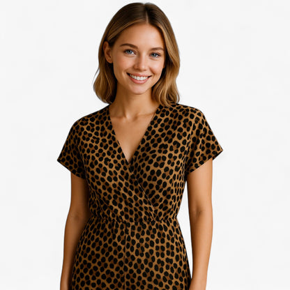 Dames Elegante Tuta met Panterprint - Bruin