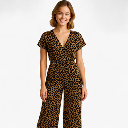 Dames Elegante Tuta met Panterprint - Bruin
