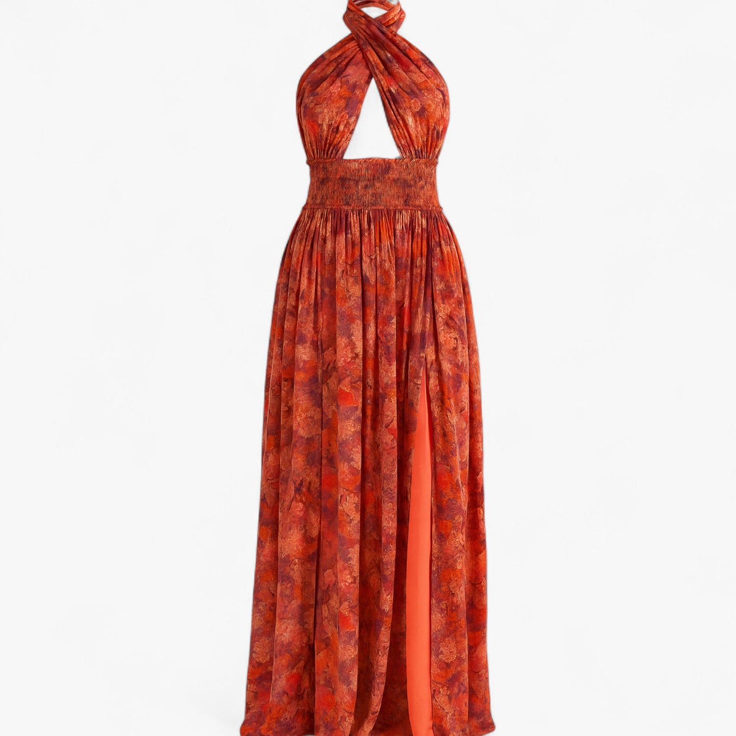 Zomerjurk Dames Bordeaux - Lange met Bloemenprint