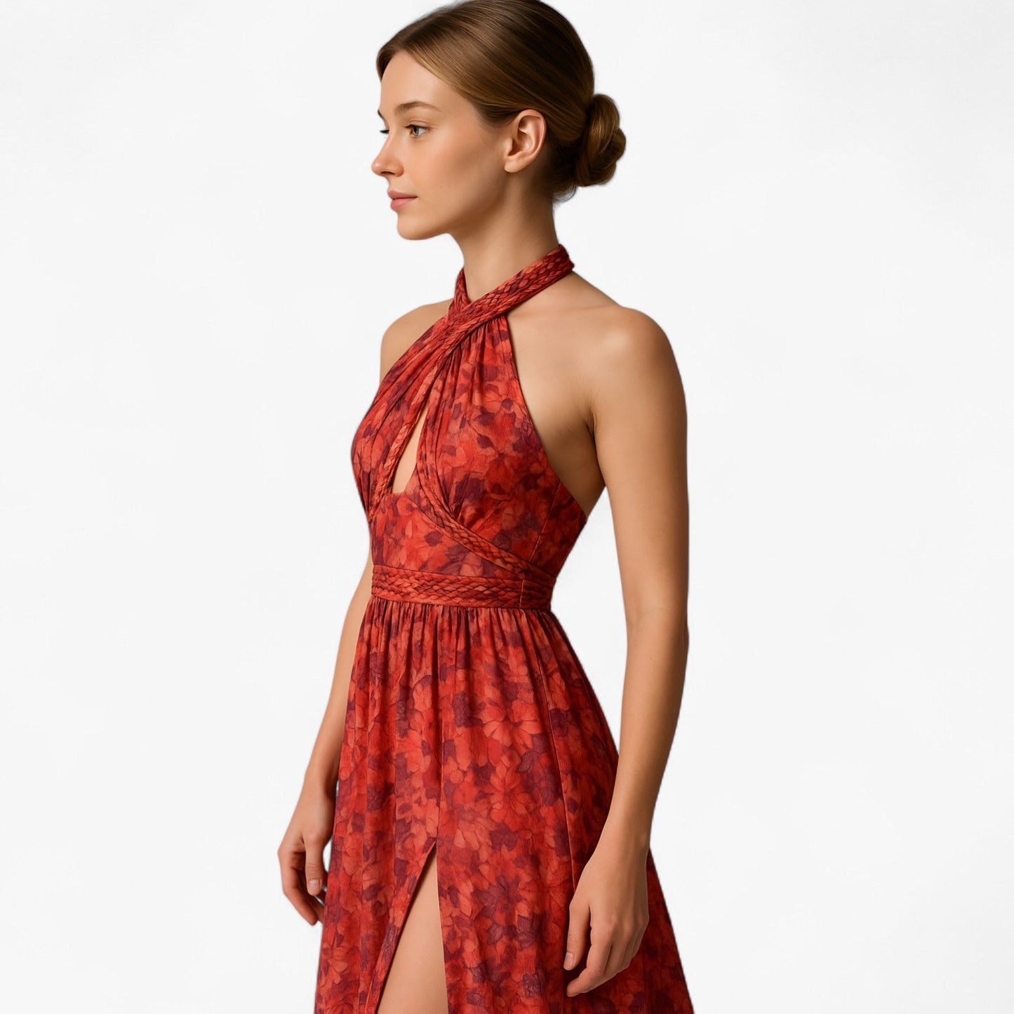 Zomerjurk Dames Bordeaux - Lange met Bloemenprint
