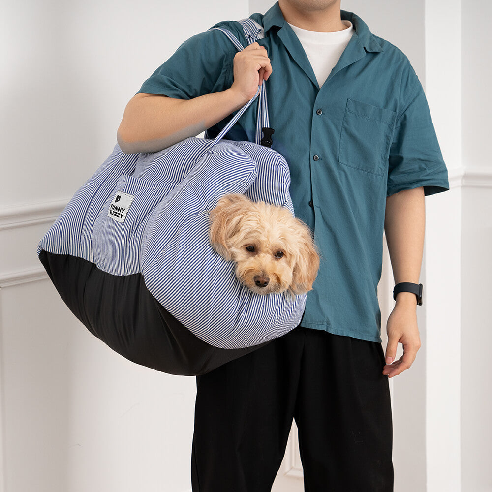 Honden Auto Mand Blauw-Wit Gestreepte Heren - Luxe & Comfortabele Autostoel voor Honden