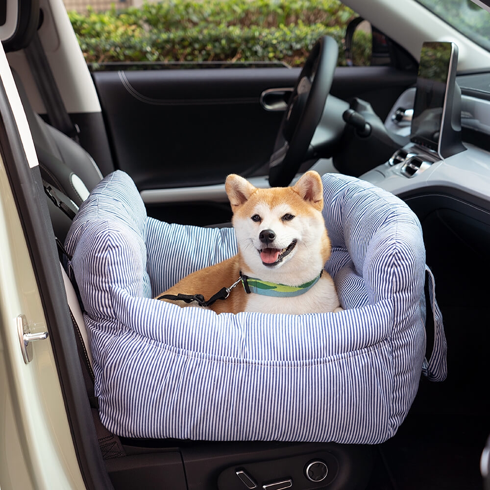Honden Auto Mand Blauw-Wit Gestreepte Heren - Luxe & Comfortabele Autostoel voor Honden