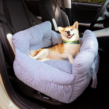 Honden Auto Mand Blauw-Wit Gestreepte Heren - Luxe & Comfortabele Autostoel voor Honden