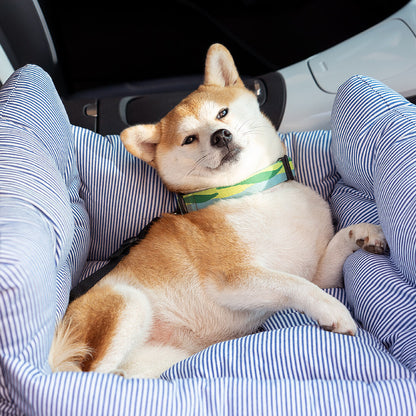 Honden Auto Mand Blauw-Wit Gestreepte Heren - Luxe & Comfortabele Autostoel voor Honden