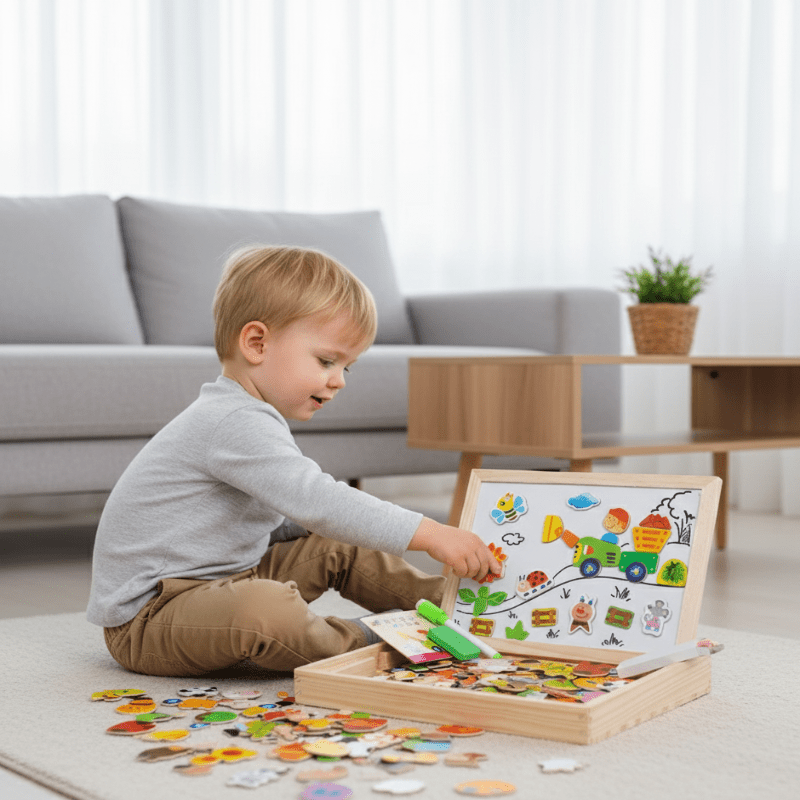 Magnetisch tekenbord – 2-in-1 houten bord met krijtzijde en magneten