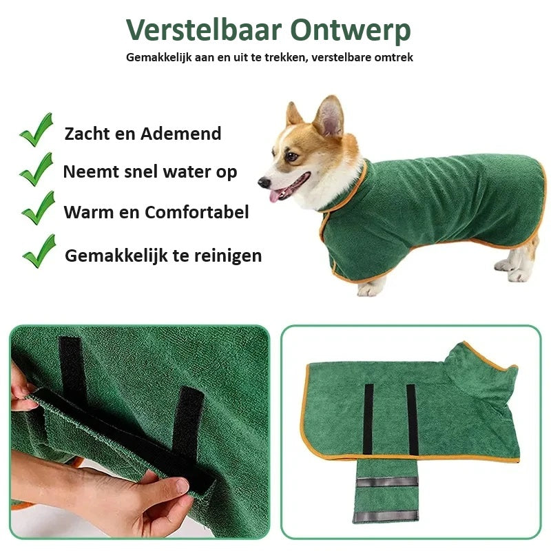 FleeceFlow - Absorberende Hondenbadjas - Groen