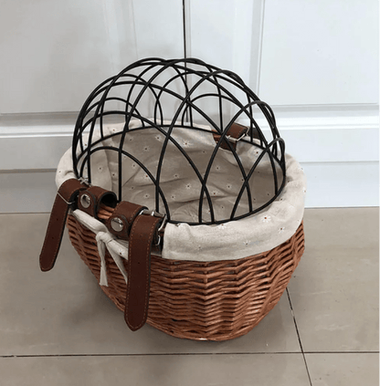 Honden Fietsmand Voorop Cognac - Riet Look Waterdicht - Rotan