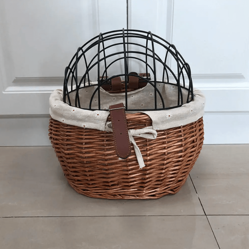 Honden Fietsmand Voorop Cognac - Riet Look Waterdicht - Rotan
