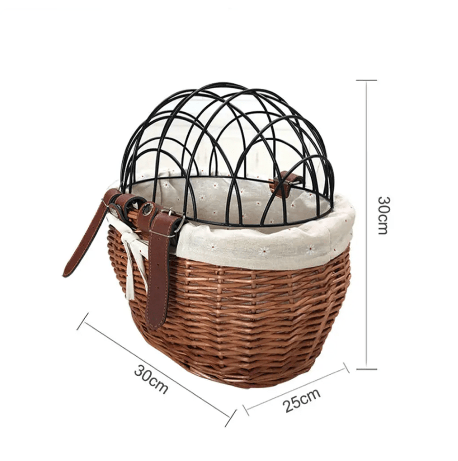 Honden Fietsmand Voorop Cognac - Riet Look Waterdicht - Rotan