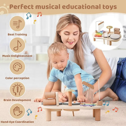 WoodPlay – Houten Muziekstation met Xylofoon, Trommel & Maracas – Kinderen