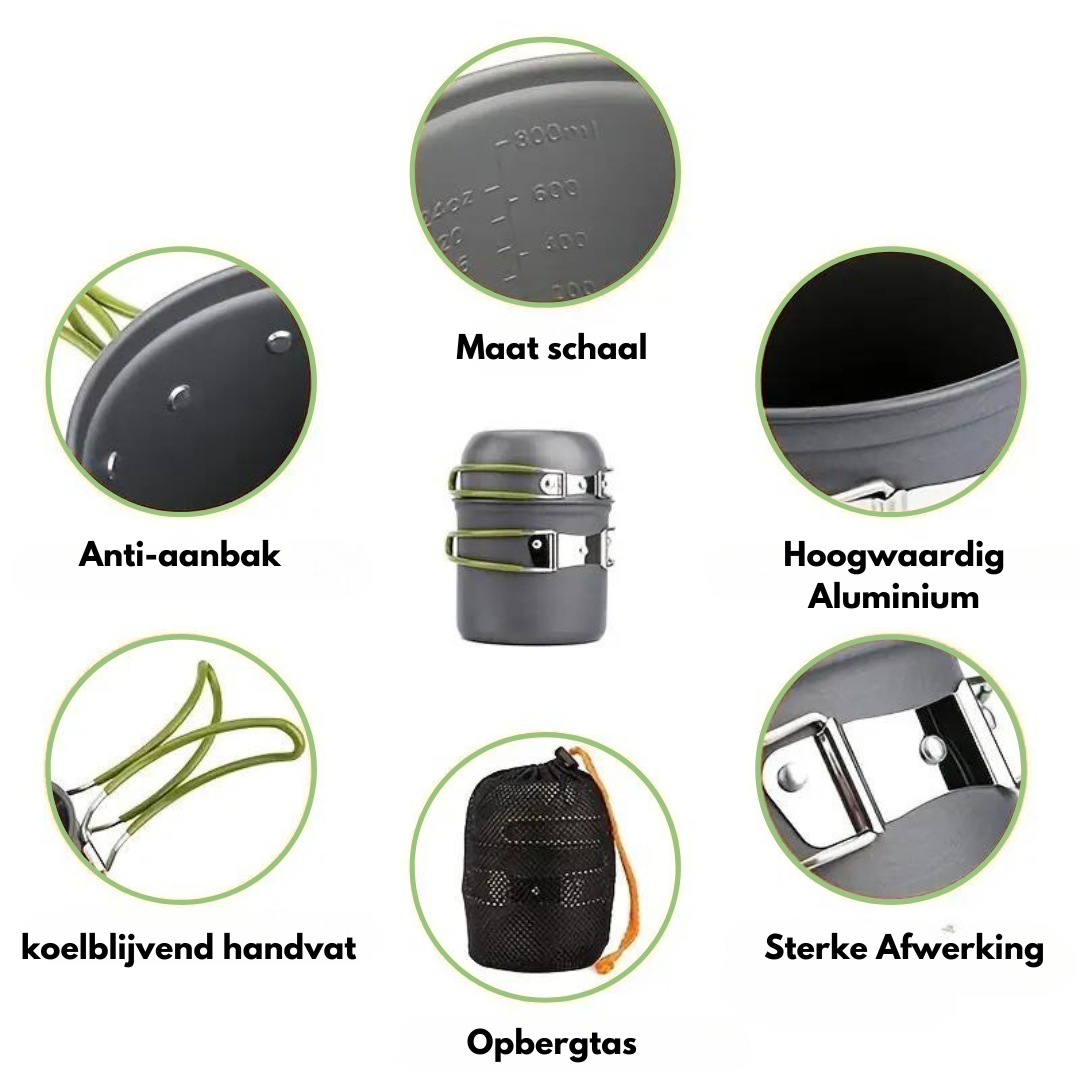 Compacte Camping Pannenset met Bestek