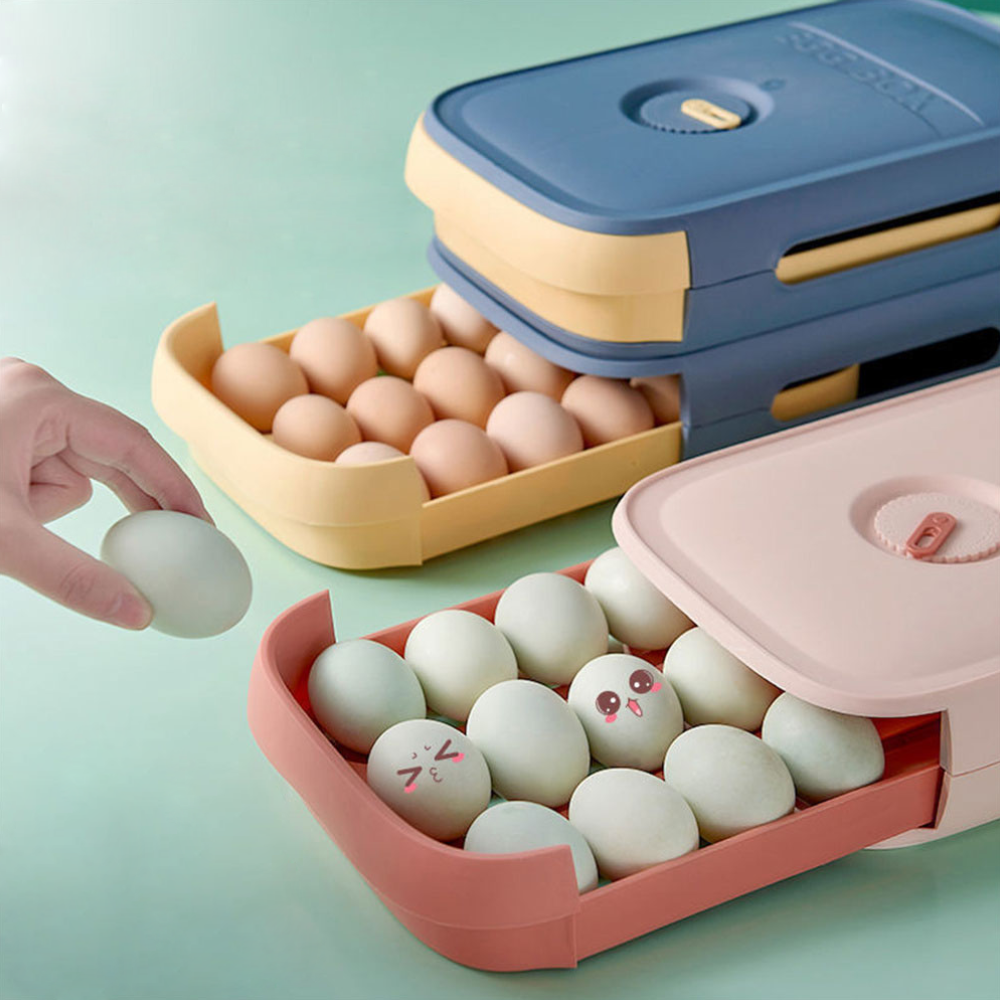 Eier Organizer voor keuken, automatische rollende eierhouder in diepblauw kunststof