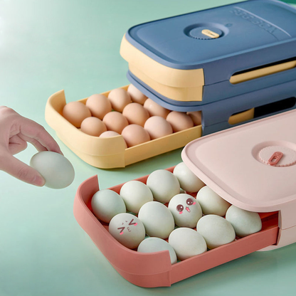 Eier Organizer voor keuken, automatische rollende eierhouder in diepblauw kunststof