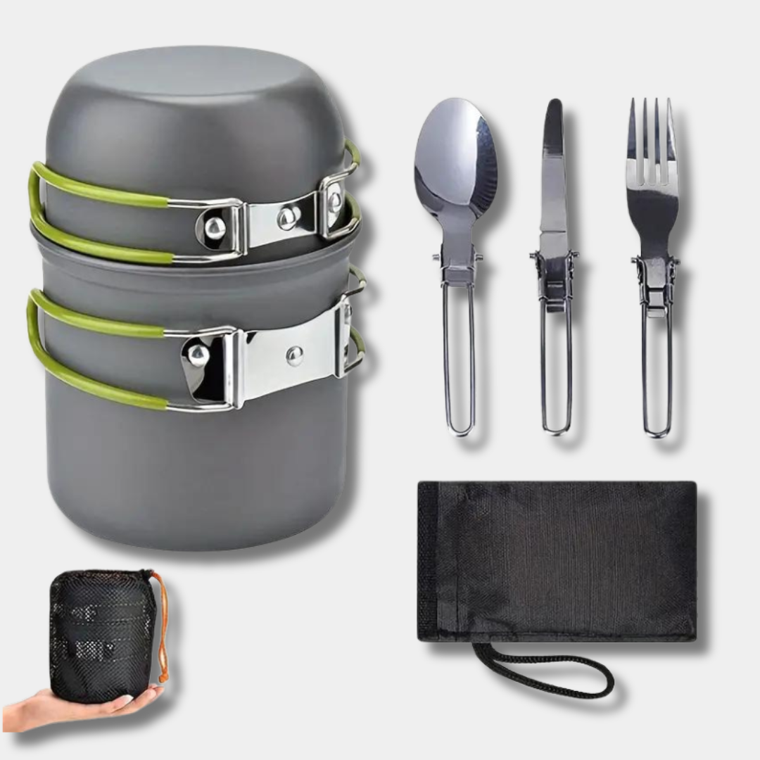 Compacte Camping Pannenset met Bestek