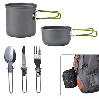 Compacte Camping Pannenset met Bestek