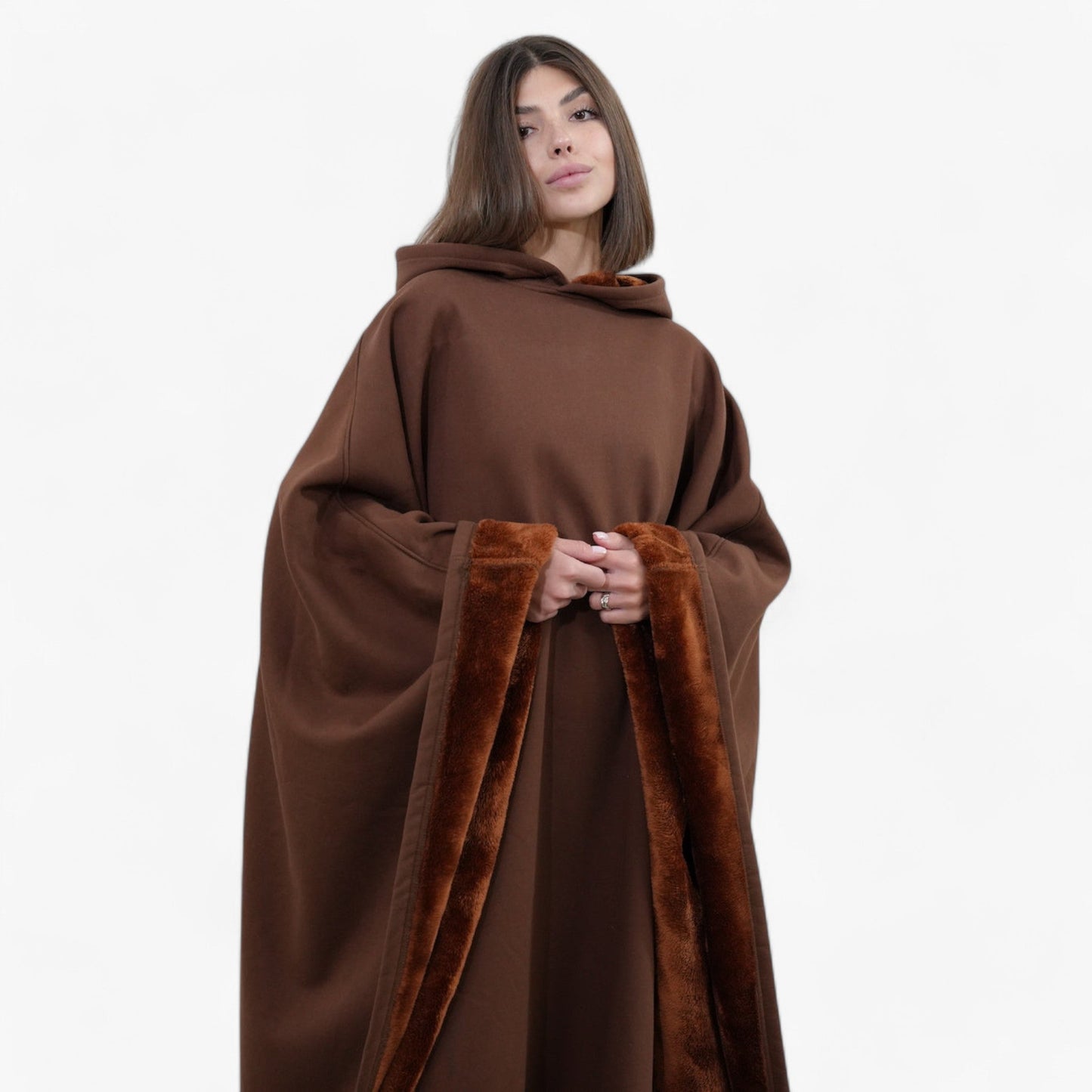 Cap Unisex Rozenkwarts - Fleece Poncho met Capuchon - Ultiem Comfort en Stijl