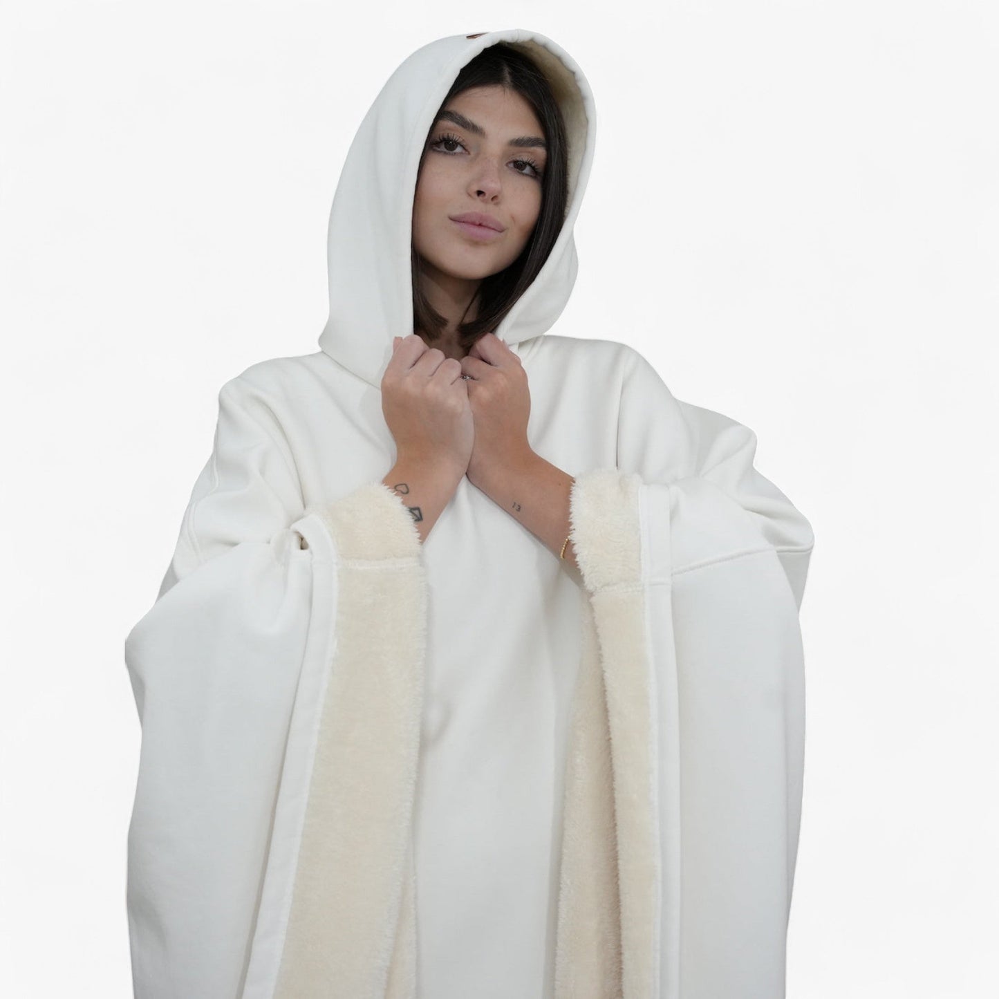 Cap Unisex Rozenkwarts - Fleece Poncho met Capuchon - Ultiem Comfort en Stijl