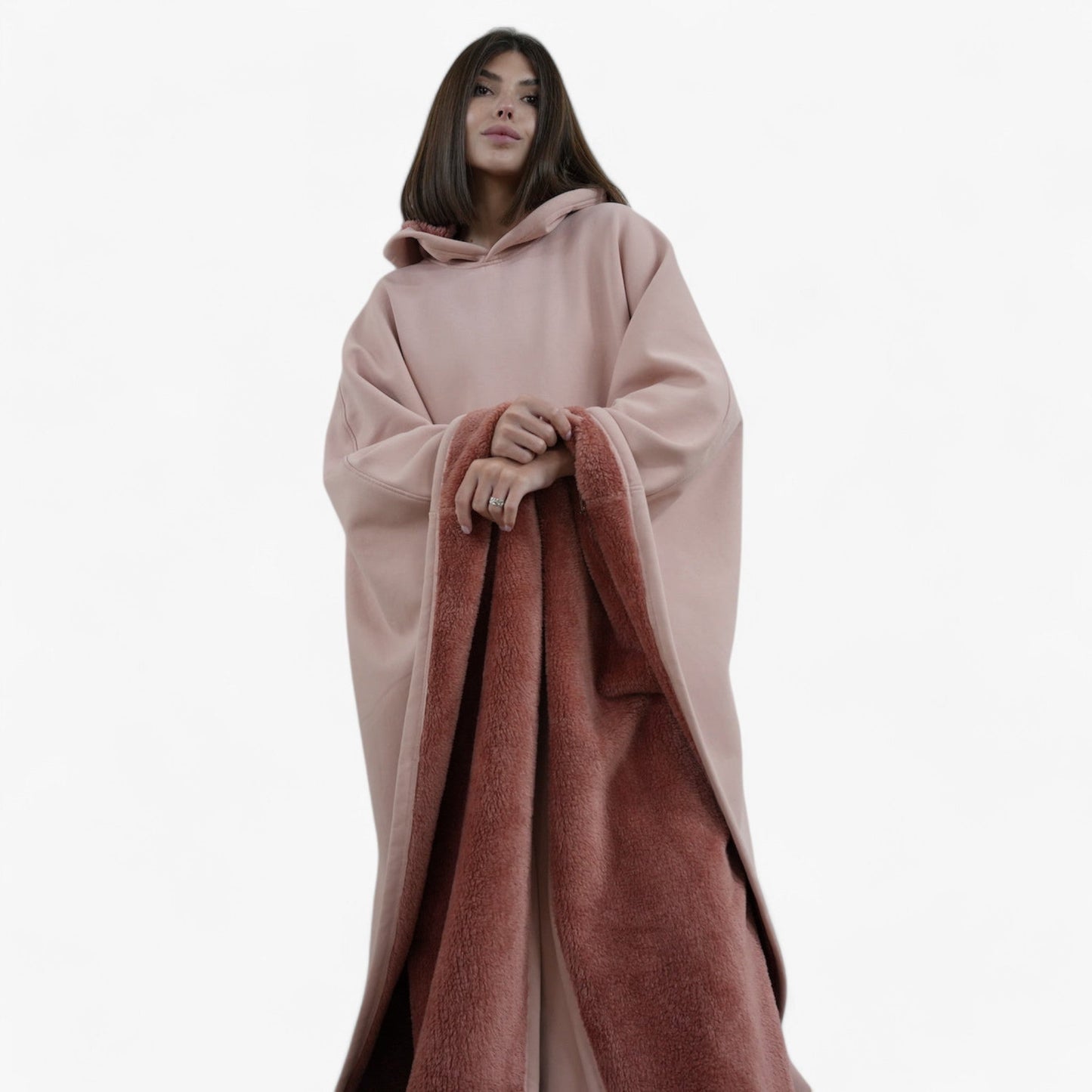 Cap Unisex Rozenkwarts - Fleece Poncho met Capuchon - Ultiem Comfort en Stijl