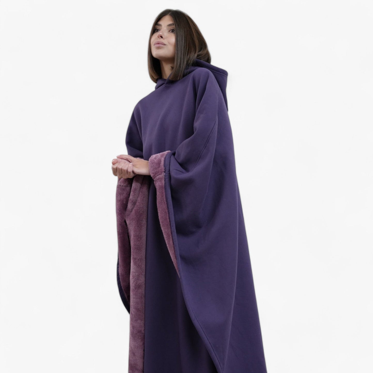 Cap Unisex Rozenkwarts - Fleece Poncho met Capuchon - Ultiem Comfort en Stijl