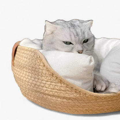 Luna Nest Handgeweven Bamboe Huisdierbed - Natuurlijk & Comfortabel Mandje voor Katten & Kleine Honden