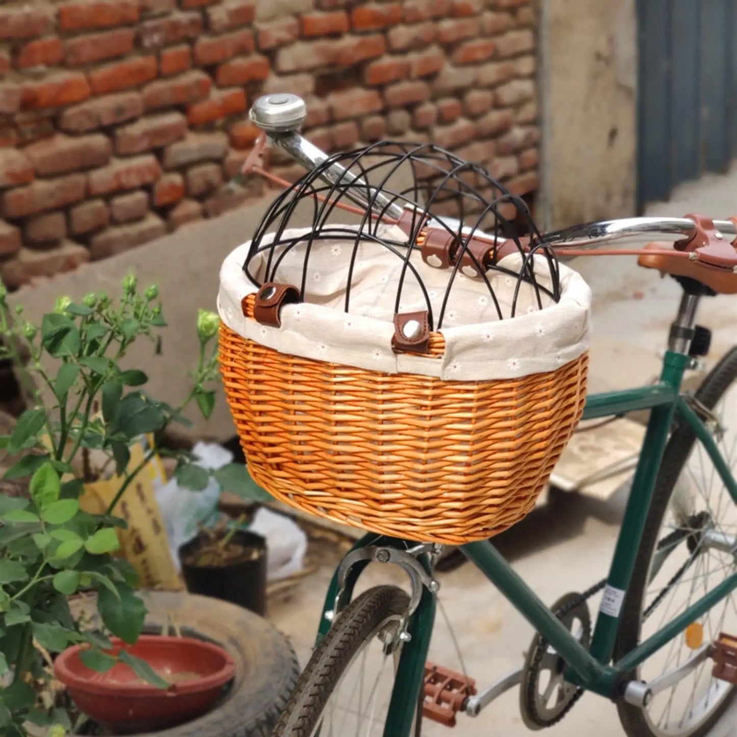 Honden Fietsmand Voorop Cognac - Riet Look Waterdicht - Rotan