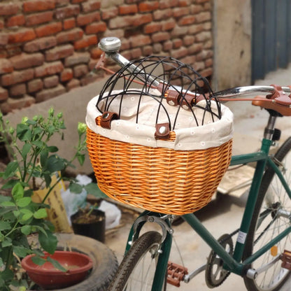Honden Fietsmand Voorop Cognac - Riet Look Waterdicht - Rotan