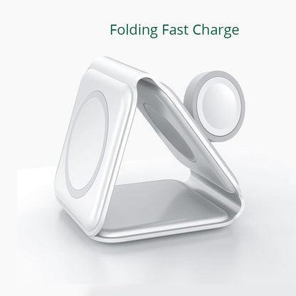 3-in-1 Draadloze Oplader - Eén Oplader voor Je Smartphone, Smart Watch en Oordopjes - Wit