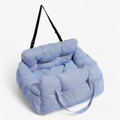 Honden Auto Mand Blauw-Wit Gestreepte Heren - Luxe & Comfortabele Autostoel voor Honden