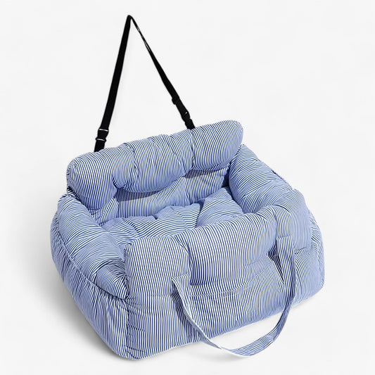 Honden Auto Mand Blauw-Wit Gestreepte Heren - Luxe & Comfortabele Autostoel voor Honden