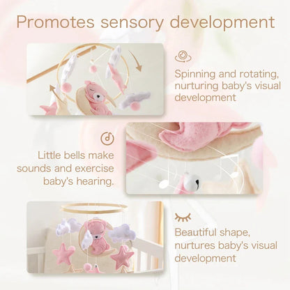 CuddleWood – Houten Baby Mobiel met Viltberen – Wiegdecoratie