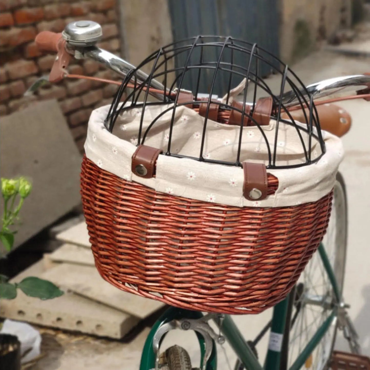 Honden Fietsmand Voorop Cognac - Riet Look Waterdicht - Rotan